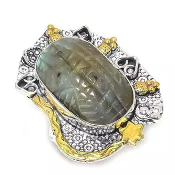 Двухцветное кольцо из стерлингового серебра 925 пробы с натуральным лабрадоритом, размер 9 s5l19