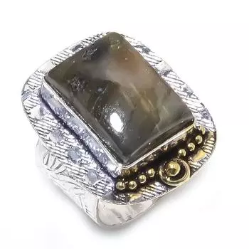 Двухцветное кольцо из стерлингового серебра 925 пробы с натуральным лабрадоритом, размер 8 A0I06