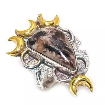 Двухцветное кольцо из стерлингового серебра 925 пробы с натуральным российским чароитом S.8,5 m3o12