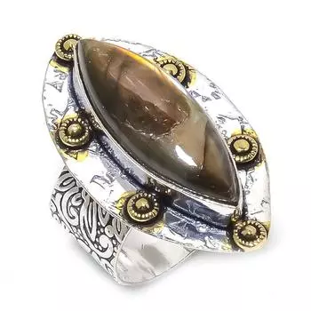 Двухцветное кольцо из стерлингового серебра 925 пробы с натуральным лабрадоритом, размер 9 k6I07