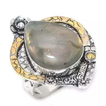 Двухцветное кольцо из стерлингового серебра 925 пробы с натуральным лабрадоритом, размер 9 R8D59