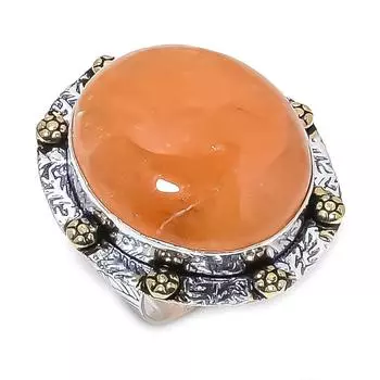 Двухцветное кольцо из стерлингового серебра 925 пробы с натуральным оранжевым авантюрином S.8.5 k4v13