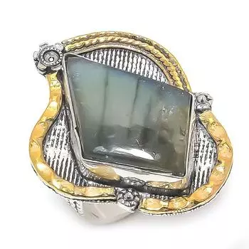 Двухцветное кольцо из стерлингового серебра 925 пробы с натуральным лабрадоритом, размер 9 P2f87