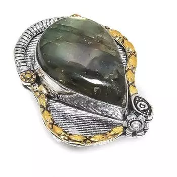 Двухцветное кольцо из стерлингового серебра 925 пробы с натуральным лабрадоритом, размер 8 E4S43