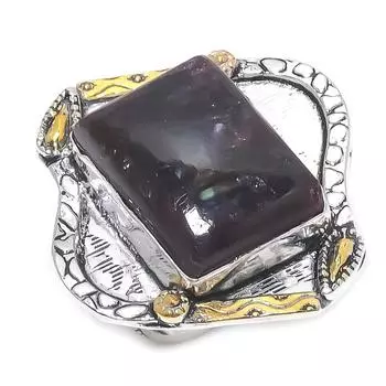 Двухцветное кольцо из стерлингового серебра 925 пробы с натуральным камнем лепидолитом S.8.5 Y0W84