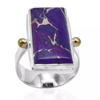Двухцветное кольцо ручной работы из стерлингового серебра 925 пробы с натуральным фиолетовым бирюзовым камнем для женщин и девочек 5.5 фиолетовый