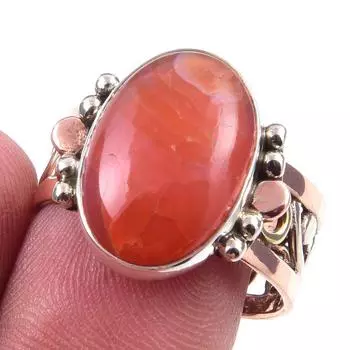 Двухцветное кольцо ручной работы из стерлингового серебра 925 пробы с натуральным сердоликом S.9 E8q54