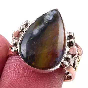 Двухцветное кольцо ручной работы из стерлингового серебра 925 пробы с натуральным кровавым камнем S.8 u5M93