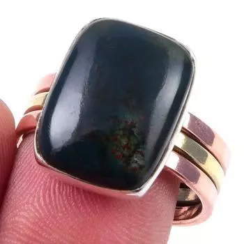 Двухцветное кольцо ручной работы из стерлингового серебра 925 пробы с натуральным кровавым камнем S.9 E8M51