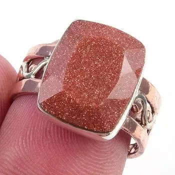 Двухцветное кольцо ручной работы из стерлингового серебра 925 пробы с натуральным солнечным камнем, размер 7 a2p09