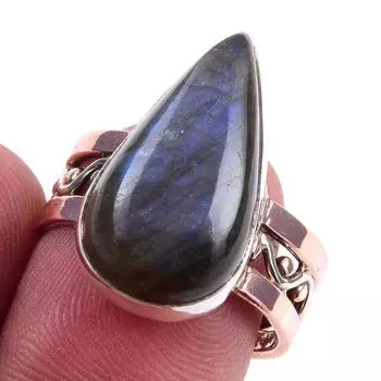 Двухцветное кольцо ручной работы из стерлингового серебра 925 пробы с натуральным лабрадоритом S.8 Y6e02