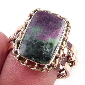 Двухцветное кольцо ручной работы из стерлингового серебра 925 пробы с рубином в зойсайте, созданное в лаборатории S.9 b4I65