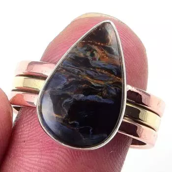 Двухцветное кольцо ручной работы из стерлингового серебра 925 пробы с натуральным драгоценным камнем питерсит S.9 r6Z81