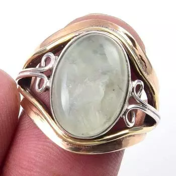 Двухцветное кольцо ручной работы из стерлингового серебра 925 пробы с натуральным аквамарином S.7 C6Q81