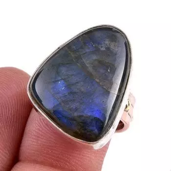 Двухцветное кольцо ручной работы из стерлингового серебра 925 пробы с натуральным лабрадоритом S.7 j2t03