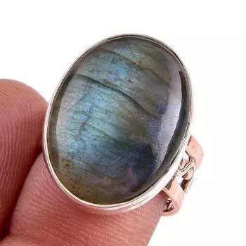 Двухцветное кольцо ручной работы из стерлингового серебра 925 пробы с натуральным лабрадоритом S.7 g1g99