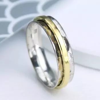 Двухцветное кольцо ручной работы Spinner Band, штабелируемое кольцо, серебро 925 пробы, дизайнерское кольцо, подарок на годовщину, кольцо унисекс 6