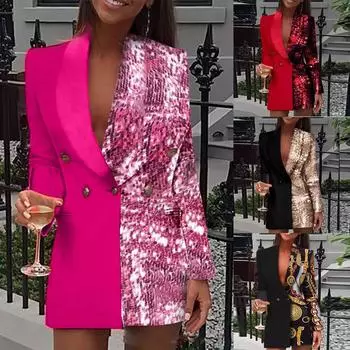 «Двухцветное мини-платье с глубоким V-образным вырезом и принтом 2025 года — повседневная и праздничная одежда»