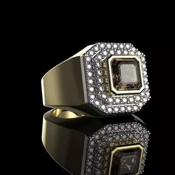 Двухцветное мужское кольцо с бриллиантами цвета шампанского No. 7