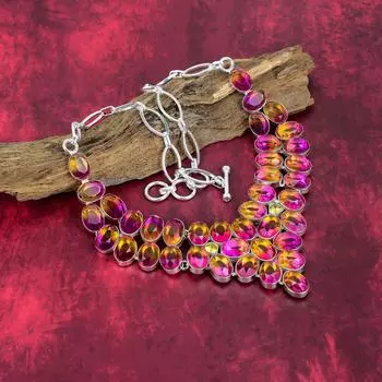 Двухцветное ожерелье с турмалином, ювелирные изделия, ожерелье из чистого серебра 925 пробы с драгоценными камнями, ювелирные изделия ручной работы, на День памяти Adjustable With 18 Inches розовый