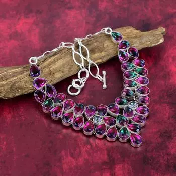 Двухцветное ожерелье с турмалином, ювелирные изделия, ожерелье из чистого серебра 925 пробы с драгоценными камнями, ювелирные изделия ручной работы, на День памяти Adjustable With 18 Inches розовый