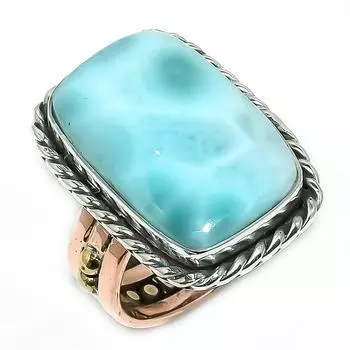 Двухцветное подарочное кольцо из чистого серебра 925 пробы с натуральным драгоценным камнем Ларимар S.7 C4U37