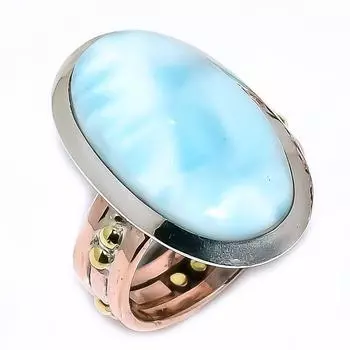 Двухцветное подарочное кольцо из чистого серебра 925 пробы с натуральным драгоценным камнем Ларимар S.9 h8i40