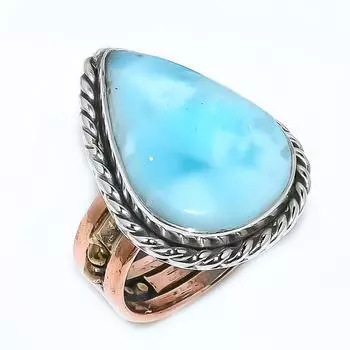 Двухцветное подарочное кольцо из чистого серебра 925 пробы с натуральным драгоценным камнем Ларимар S.7 Z9f15