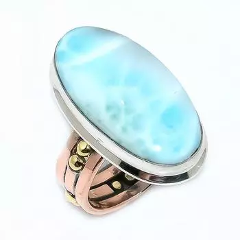 Двухцветное подарочное кольцо из натурального стерлингового серебра 925 пробы с драгоценным камнем Ларимар S.8 Y3e68