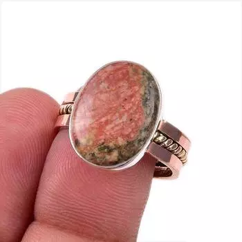 Двухцветное подарочное кольцо из натурального стерлингового серебра 925 пробы с натуральным драгоценным камнем унакитом S.9 N6q10