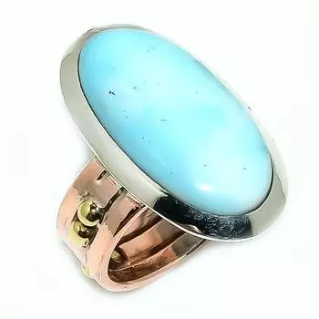 Двухцветное подарочное кольцо из натурального стерлингового серебра 925 пробы с драгоценным камнем Ларимар S.6 J5P04