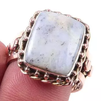 Двухцветное подарочное кольцо из стерлингового серебра 925 пробы с натуральным дендритовым опалом S.8 e9m44