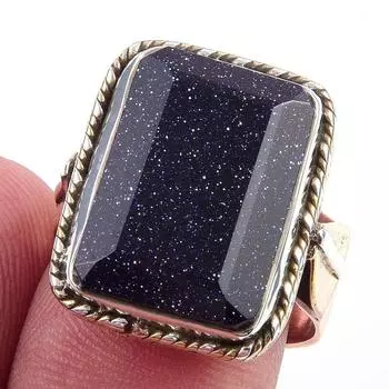 Двухцветное подарочное кольцо из стерлингового серебра 925 пробы с натуральным синим солнечным камнем S.8 Q3U74