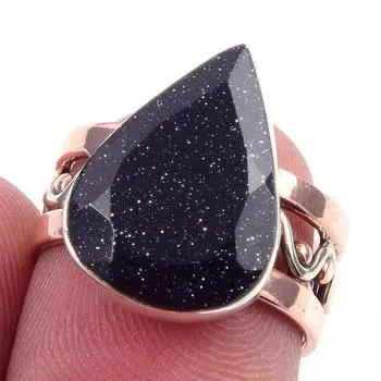 Двухцветное подарочное кольцо из стерлингового серебра 925 пробы с натуральным синим солнечным камнем S.6 T4O44