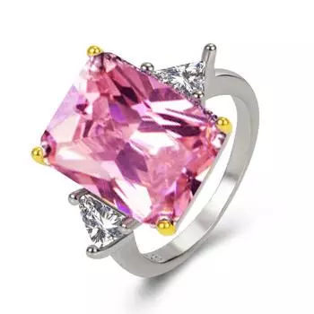 Двухцветное прямоугольное кольцо с цирконом, высокоуглеродистое кольцо с бриллиантом, прямоугольный циркон, карамельный камень 10