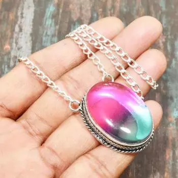 Двухцветное ювелирное ожерелье из стерлингового серебра 925 пробы с драгоценным камнем ручной работы для нее 19.5 Inches розовый