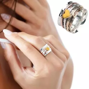 Двухцветное вращающееся женское кольцо для начальной декомпрессии сердечного кольца 11 серебряный