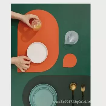 Двухцветные кожаные салфетки в скандинавском стиле: Водонепроницаемый, маслостойкий, устойчивый к ожогам и теплоизолирующий. Standard темно-синий/жёлтый