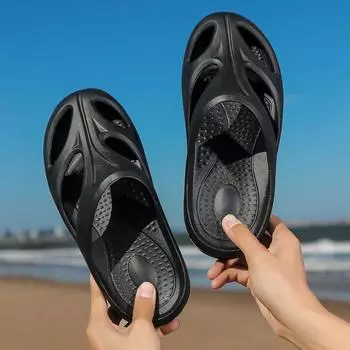 Двухцветные ультралегкие мягкие пляжные тапочки с толстой подошвой и закрытым носком Size 38-39