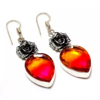 Двухцветные ювелирные серьги с турмалином 925 пробы, посеребренные, 1,89 дюйма