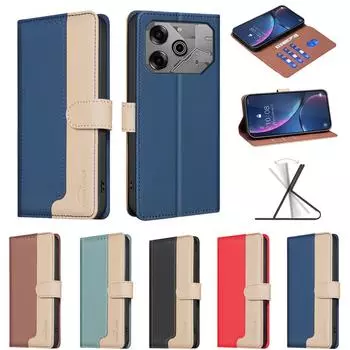 Двухцветный чехол-кошелек с откидной крышкой и подставкой из искусственной кожи в стиле пэчворк для Tecno Camon 30, Pova 6, Spark 20, Spark Go 2024, 20C, Pop 8... Tecno Pop 8 чёрный