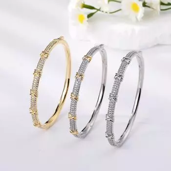 Двухцветный гальванизированный браслет-крест-бантик: Элегантный женский аксессуар в европейском и американском стиле с застежкой-пружиной. JX00096HK белый