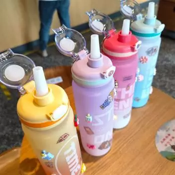 Двухцветный градиентный онлайн-чашка знаменитостей Портативная веревка Пластиковая соломенная бутылка для воды Уличный фитнес-спортивный чайник 1000 мл. 1000ml жёлтый