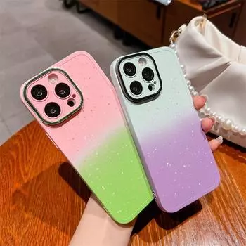 Двухцветный градиентный психоделический звездное небо с защитной зеркальной пленкой для iPhone 14, 13, 12, 11 Pro Max, универсальный защитный чехол от падения iPhone 14 Pro Max белый