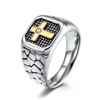 Двухцветный крест-печатка кольцо старинное крест кольцо веры молитва церковь обручальное кольцо для мужчин 7 чёрный