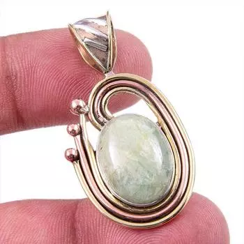 Двухцветный кулон из чистого серебра 925 пробы с натуральным аквамарином, размер 1,50 дюйма, E2M21