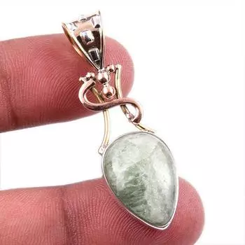 Двухцветный кулон из чистого серебра 925 пробы с натуральным аквамарином, размер 1,75 дюйма, l7T34