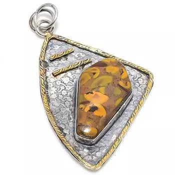 Двухцветный кулон из натурального бамбука, яшмы, стерлингового серебра 925 пробы, 2,68 дюйма, z3P88