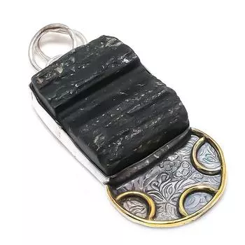 Двухцветный кулон из натурального черного турмалина из стерлингового серебра 925 пробы 2,29 дюйма w4Q44