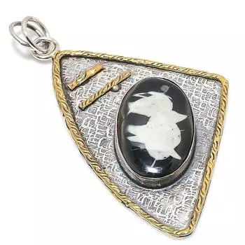 Двухцветный кулон из натурального грязевого камня, стерлингового серебра 925 пробы, 2,80 дюйма, J8W34